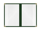 Goodsmart Restaurant Menu Covers – 25 Pack Green 4-View, Side-Loading Menu Holders, Vinyl & Plastic Café Menu Covers, Clear Menu Sleeves, Fits 5.5" x 8.5", Leather-Style Design, Gold Corners