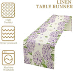 Watercolor Hydrangea Flower Table Runner, Spring Summer Seasonal Plants Butterfly Pink Lavender Dinner Runner for Home Kitchen Dining Table Party Holiday Decoration 13"x60"