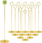 Gray Bunny Metal Table Number Holders, 12 Pack, 12 in Tall, Gold, Card Holders Tabletop Table Number Stands, Wire Clip for Restaurants Recipe Place Card Signs, Weddings, Banquets, Pictures