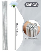 50 PCS FIVEIZERO 16 Gauge White Floral Wire Stems for Artificial Flower Making,Florist Wire,Flower Wires for Crafts,Alambre para Flores for Wreaths, Flower Arrangements and DIY Projects