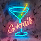 Cocktail Neon Sign, 11" x 13.7" Multicolor Acrylic Wall Mount, Tabletop, Hanging Chain LED Sign for Home Bar Decor