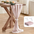 2 Pack 10 Ft Chiffon Table Runner Dusty Rose Gauze Long Table Runners 27x120 Inches Sheer Tulle Table Runner for Rustic Wedding Reception Bridal Shower Decorations Birthday Party