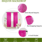 ShinyBeauty Hot Pink Sequin Glitter Photography Backdrop Curtain 4ft x10ft - 4-Panel Reusable Party Wedding Birthday Photo Booth Background Decor (Sparkling Event Backdrop)
