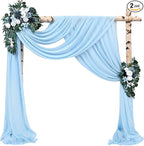 Wedding Arch Drapes Fabric 2 Panels 20Ft Length x 28" Width Baby Blue Arch Draping Chiffon Fabric Sheer Curtains Backdrop for Party Bridal Ceremony Ceiling Decor Wedding Stage Reception Decorations
