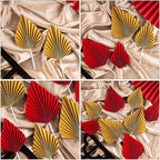 16pcs Golden Tree Leaf Folding Fan Cake Toppers - Elegant Boho Cake Decorations for Birthday Party, Wedding, and Anniversary - 4.33 * 1.96 * 0.39inch