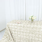 Efavormart 90"x156" Wholesale Rectangle Table Cover Ivory Grandiose Rosette 3D Satin Tablecloth for Wedding Party Event Decoration