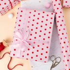 Flyhill Red Polka Dot Wrapping Paper,Reversible Pink Gold Elegant Bow & Heart Gift Wrap Suitable for Birthday,Girls,Baby Shower,Wedding (17 Inch X 32.8 Feet)