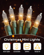Brightown Clear Christmas String Lights, 200-Count 50ft Incandescent Bulb Mini Lights for Indoor Holiday Decor, Christmas Tree Garland Wedding Party Multi-Use Festival Decoration, Green Wire