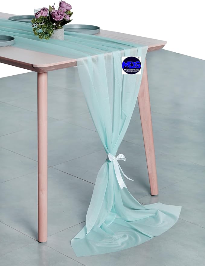MDS Halloween Chiffon Table Runner - 12 Pack, 29 x 170 Inches, 14ft Each - Sheer Spooky Table Runners for Haunted House Parties, Trick-or-Treat Tables, Witchy Décor, Wedding & Events - Teal