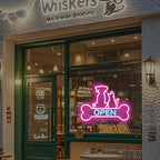 Pet Shop Open Neon Sign LED Dog And Cat Open Sign Bright Pet Grooming Salon Light Animal Shelter Storefront Decor Vet Clinic Window Sign, Pink+Ice Blue, 16.5"x12.4"