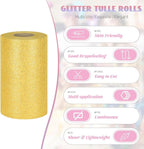 Glitter Tulle Rolls 6” by 50 Yards Sparkle Tulle Fabric Ribbon Sequin Tulle Netting Rolls for DIY Tutu Skirt Wedding Birthday Party Decoration (Yellow)