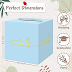 QIKSION Light Blue Wedding Card Box, Gold Foil Gift Card Box for Party, Wedding Reception, Birthday, Baby Shower, Raffle, Graduation