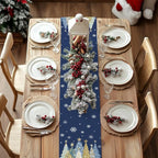 GEEORY Christmas Table Runner 13x48 Inch, Xmas Trees Snowflakes Holiday Decorative Farmhouse Table Decoration for Kitchen Dinning, Indoor Outdoor Dinner Party Decor (Blue) GT151-48