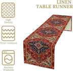 Boho Old French Table Runner, Vintage Red Beige Retro Flower Rustic Country Style Floral Print Pattern for Home Kitchen Table Decor Dining Coffee Room Garden Party Decor 13x108in