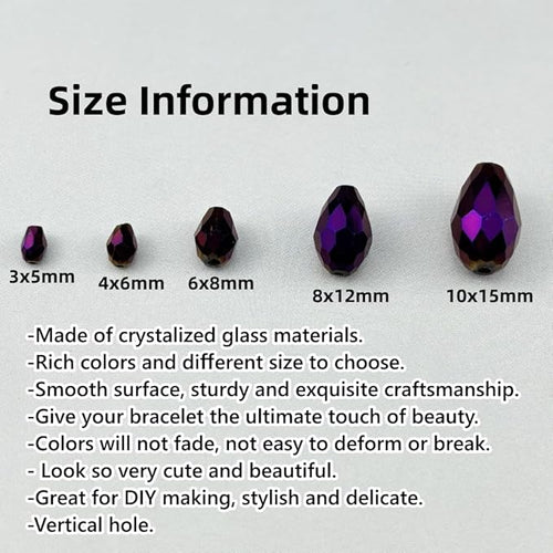 130pcs 6x8mm Teardrop Crystal Glass Beads for Jewelry Making, Faceted Vertical Hole Teardrop Glass Spacer Beads for Wind Chimes Bracelet Earring Necklace DIY Craft(Purple Light)