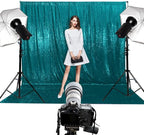 Poise3EHome 6Ft x 8Ft Teal Sequin Backdrop Curtain, Glitter Thick Satin Background Drapes, Opaque Sparkly Curtain, Sequin Backdrop for Xmas Thanksgiving Wedding Party Decor
