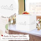 QIKSION White Wedding Card Box, Silver Foil Gift Card Box for Party, Wedding Reception, Graduation, Birthday, Baby Shower, Raffle