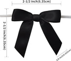 50pcs 2-1/2" Black Satin Ribbon Bows with Twist Tie Bows for Christmas Gift Packing&Wrapping (Black)