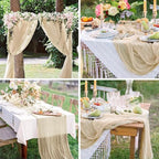 10 Pack Beige Cheesecloth Table Runner -21*120Inch Long Boho Wedding Table Decor, Rustic Gauze Fabric Runner for Bridal Showers, Baby Showers & Parties (Sheer, Lightweight, Wrinkled Design)