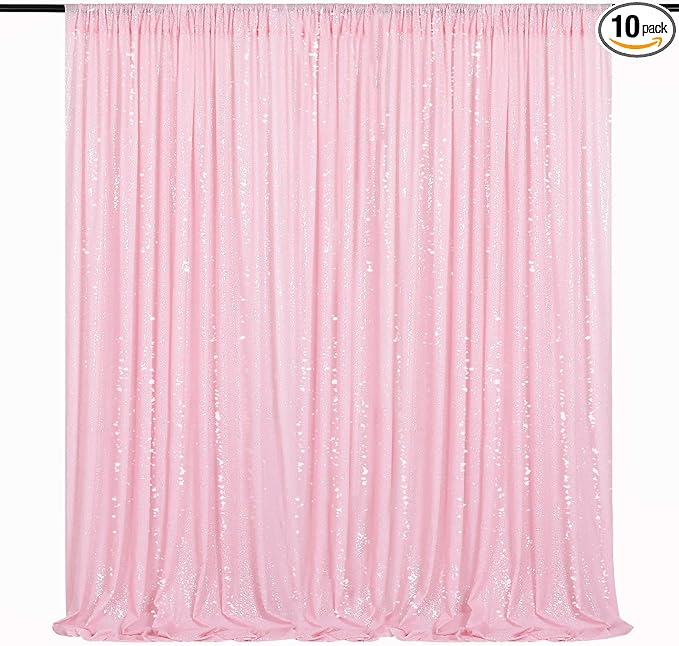 Pink Sequin Backdrop Curtain 8ft x 8ft Baby Shower Backdrop Drapes for Princess Girls Birthday Party Background Decoration