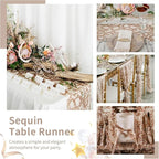 Sequin Table Runners 5 Pieces Rose Gold Flower Table Runners 12x72 Inch Glitter Dining Table Cover for Party Wedding Birthday Reception Banquet Decoration Spring Party Chair Sashes