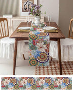 Boho Flowers Cotton Linen Table Runner for Dining Kitchen, Wedding Outdoor Party Tablerunners Decoration, Colorful Floral Farm Vintage Botanical Dresser Scarf Coffee Tablecloth Runners 13x36 Inches