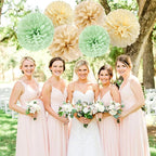 Sage-Green Gold-Champagne Party Decorations - 23pcs Neutral Birthday Baby Shower Tissue Pom Poms Streamers, Boho Wedding Bachelorette Engagement Tassel Garland Banner,Bridal Decor Suppilies Ouruola