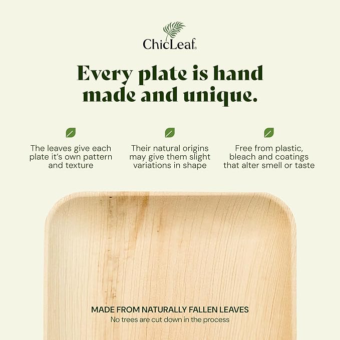 Chic Leaf Compostable & Biodegradable Palm Leaf Disposable Bamboo Plates | Disposable Party Plates for Appetizers - Party Supplies (6'' - 20 Pack)
