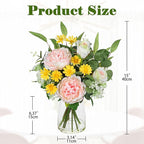 Briful Artificial Flowers in Vase, Mixed White Rose Pink Peony Yellow Daisy and Greenery Leaf Floral Arrangements, Fake Flowers in Glass Vase with Faux Water, Home Wedding Patio Centerpiece Decor