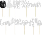 Ephlyn 30Pcs Bride to be Cupcake Toppers Glitter Diamond Ring Love I Do Cupcake Picks for Miss to Mrs Bridal Shower Wedding Engagement Bachelorette Cupcake Decorations Party Supplies Silver