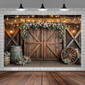 6x4ft Country Wedding Photography Backdrop Rustic Barn Door Photography Backdrop Farmhouse Pink Flower Cabin Wooden Birthday Baby Shower Wedding Bridal Party Banner Photo Booth Props Background