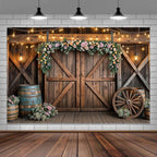 6x4ft Country Wedding Photography Backdrop Rustic Barn Door Photography Backdrop Farmhouse Pink Flower Cabin Wooden Birthday Baby Shower Wedding Bridal Party Banner Photo Booth Props Background