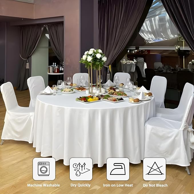 12 Pack White Round Tablecloth 108 Inch White Table Cloth Stain and Wrinkle Resistant Round White Tablecloths Reusable and Washable Polyester Fabric Table Covers for Buffet Wedding Party and Banquet