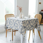 Pastoral Square Tablecloth - 40 x 40 Inch - Beige Linen Table Cloth - Washable Table Cover with Dust-Proof Wrinkle Resistant for Restaurant, Picnic, Indoor and Outdoor Dining, Floral (Dark Blue)