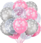 Skylety 40 Pieces Snowflake Balloons Bulk Winter Transparent Snowflake Latex Balloons for Christmas Birthday Wedding Party Decorations(Pink, Silver, Clear)