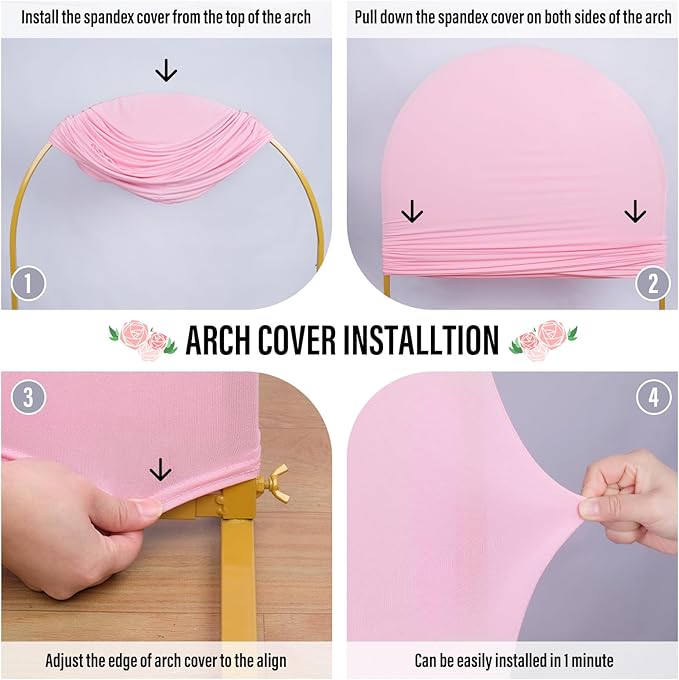 LEBENGURU Upgraded 5FT Wedding Arch Cover, Light Pink Spandex Fitted Arch Backdrop Cover, Round Top Chiara Stand Covers for Birthday Party Baby Shower Banquet Balloon Décor
