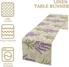 Floral Lavender Table Runner,Vintage Rustic Country Romantic Purple Flower Pattern Print Burlap for Hotel Indoors Outdoor Dining Room Kitchen Home Decor, 13x80in