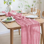 Asee'm 4pcs Cheesecloth Table Runner 120 Inches Long Pink Boho Gauze Cheese Cloth Runner 10FT Rustic Sheer Table Runners for Christmas Wedding Party Baby Shower Spring Easter Decoration