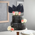 Ephlyn 6Pcs Paper Palm Fan Cake Topper Palm Leaf Fan Cake Pick for DIY Cake Bakeware Baby Shower Wedding Bridal Shower Birthday Anniversary Party Cake Decorations Supplies Black