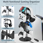 Kytok Controller Stand 4 Tiers with Cable Organizer for Desk, Universal Headphone Stand Compatible with Xbox PS5 PS4 Nintendo Switch, Headset Holder & Desk Mounts for 8 Packs Controller