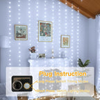 Ollny Curtain Lights 300LED 9.8ftx9.8ft, Connectable IP67 Waterproof Outdoor Curtain String Lights with Remote, Plug-in Untangle Fairy Lights with 8 Modes 3 Timers for Wall Backdrop Decor(Cool White)