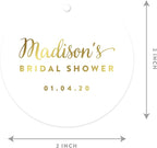 Andaz Press Personalized Round Circle Wedding Gift Tags, Metallic Gold Ink, Bridal Shower, 24-Pack, Custom Made Any Name