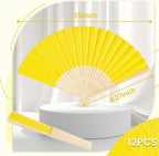 JOHOUSE 12 Pcs Paper Folding Hand Fans, 8.3 Inch Lemon Yellow Paper Fans Handheld Portable Decorative Accessories for Wedding, Lemon Party Decorations, Bridal Shower DIY Crafts