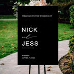 Black Minimalist Script Modern Wedding Welcome Sign, Custom Wedding Welcome Sign