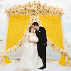 10 x 7 Feet Yellow Backdrop Curtain for Partie, Background Curtains for Photoshoot, Birthday, Wedding, Halloween, Thanksgiving, Christmas Day, New Year Party Decorations 5Ft x 7Ft, 2 Panels