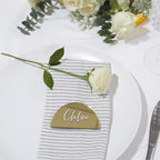 UNIQOOO 20 Pcs 3.5x2 inches Gold Mirror Half Circle Acrylic Sign DIY Blank Semicircle Acrylic Place Cards, Perfect for Wedding Table Decor, Centerpiece, Decoration, Party,Anniversary, Event