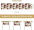 Vintage Rose Table Runner, Red Flowers Green Leaves Valentine's Day Table Runner for Kitchen Dinning Table Runner Decor Home Wedding Party Holiday, 13x90 Inch