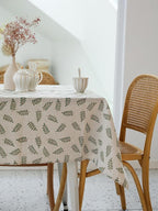 YiHomer Pastoral Rectangle Tablecloth - 52 x 70 Inch - Beige Linen Table Cloth - Washable Table Cover with Wrinkle Resistant for Restaurant, Picnic, Bistro, Indoor and Outdoor Dining, Green Leaf