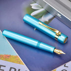 HONG DIAN M2 Black Forest Mini Fountain Pen, Extra Fine Soft Nib & Sleek Shape Aluminium Short Pocket Travel Pen (Lake Blue)