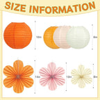 18Pcs Fall Pink and Orange Party Decorations, Hanging Paper Lanterns Flowers Fans for Girls Women Wall Baby Shower One Sweet Peach Thanksgiving Bachelorette Sunset Birthday Fall Party Decorations